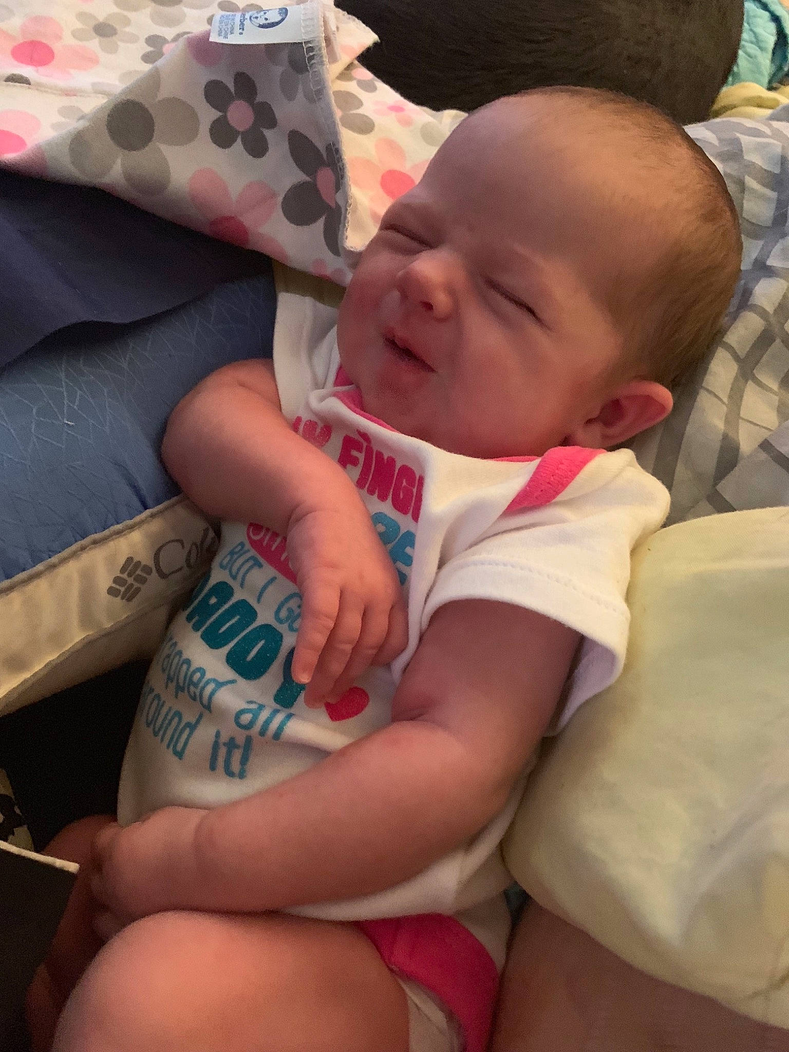 Emmalyn joined the competition — help win amazing prizes! arm, bedtime, cheek, child, childbirth, day, ear, finger, girl, hand, infant, lap, leg, mouth, nap, person, product, sitting, skin, sleep