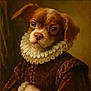dog, portrait, renaissance_style, ruffled_collar, costume, brown_fur, historical_clothing, serious_expression, dressed_up, pet, animal_portrait, vintage_style, classic, fine_art, indoor, close_up, canine, fur_texture, old_fashioned, noble
