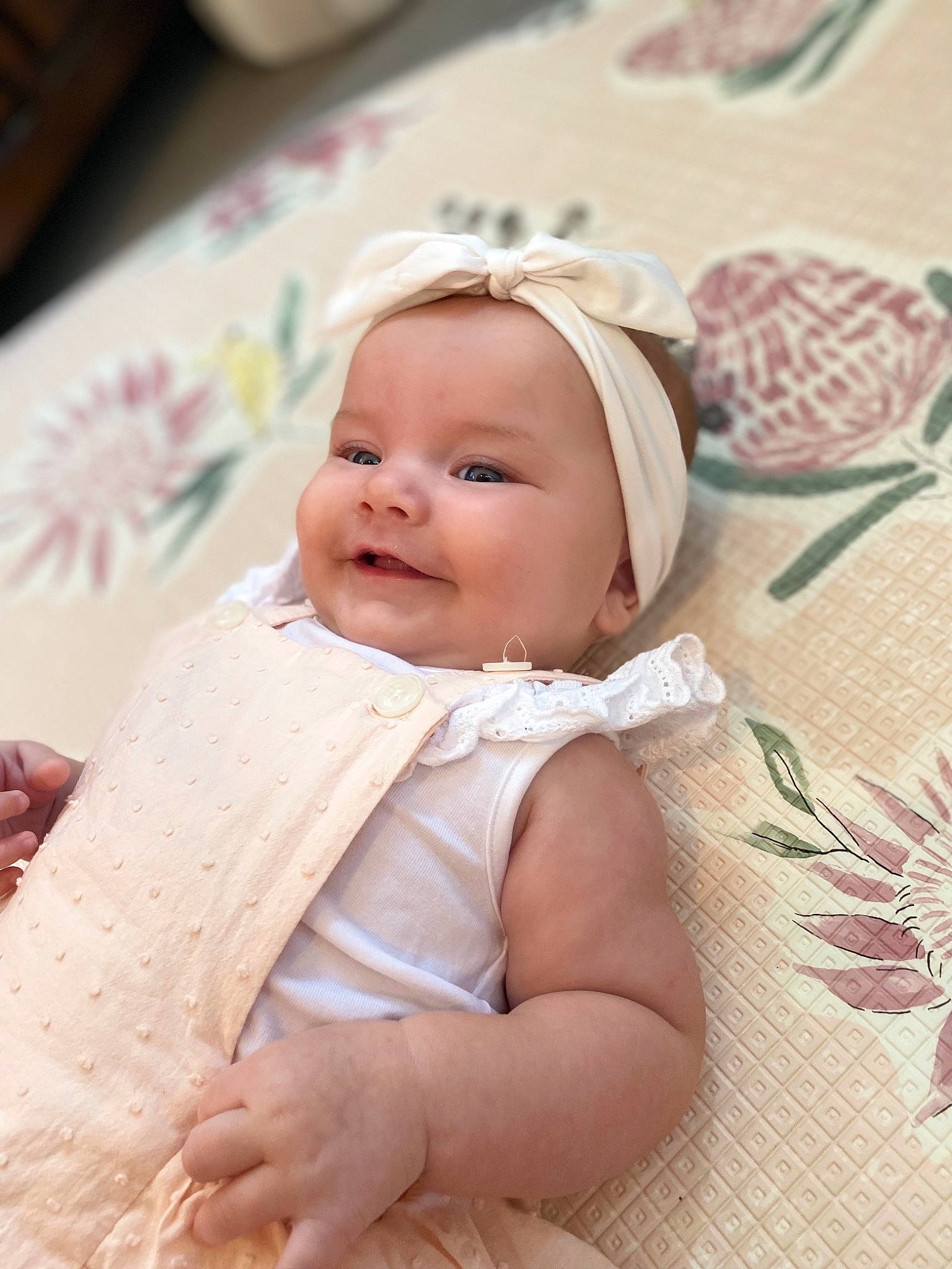 Frankie joined the competition — help win amazing prizes! baby, baby_toddler_clothing, cheek, child, comfort, event, eye, happy, head, headgear, headwear, iris, linens, lip, pattern, person, pink, skin, sleeve, smile