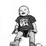 baby, infant, smiling, tshirt, beads, necklaces, legs, feet, happy, portrait, child, black_and_white, studio, joyful, cute, sitting, celebration, party, fun, isolated