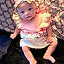 Lily joined the competition — help win amazing prizes! baby, infant, child, headband, bow, dress, pink, floral, patterned_background, sitting, furniture, indoors, cute, portrait, skin, face, hands, legs, feet, young