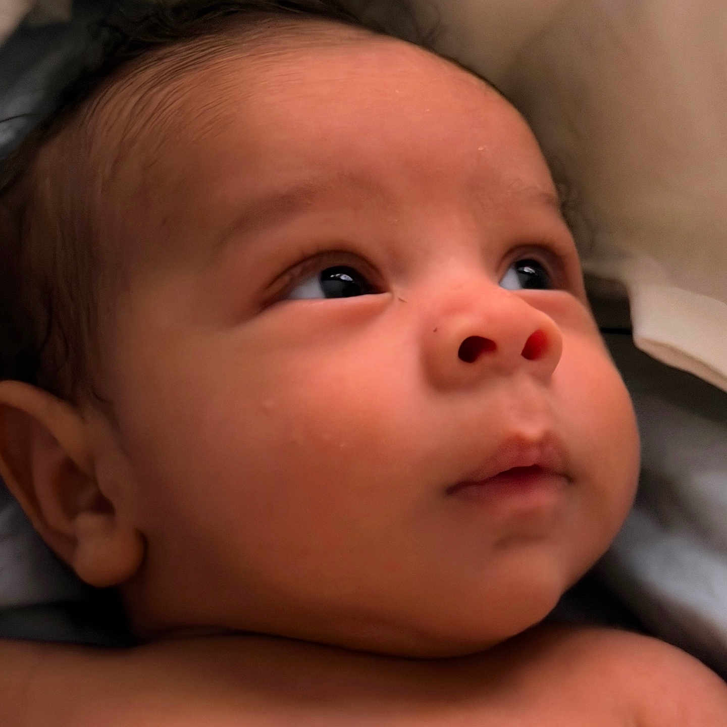 Angel joined the competition — help win amazing prizes! baby, infant, face, skin, eyes, expression, closeup, portrait, child, cute, newborn, person, soft_light, curious, head, human, indoors, young, adorable, sleepwear