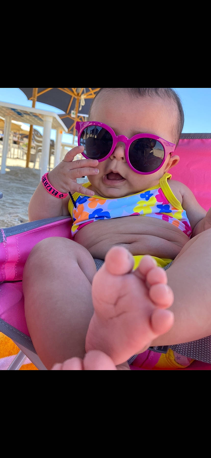 Aaylah joined the competition — help win amazing prizes! beauty, comfort, cool, eyewear, finger, fun, glasses, goggles, happy, leg, leisure, light, people_on_beach, person, pink, summer, sunglasses, swimwear, thigh, toddler