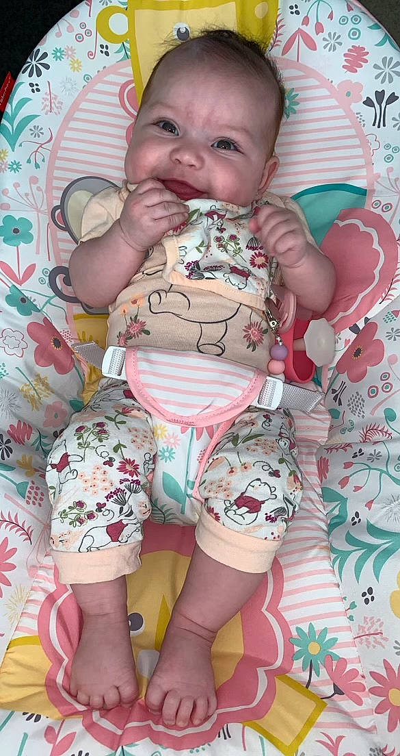 Aurielle joined the competition — help win amazing prizes! baby, baby_products, baby_safety, baby_toddler_clothing, cheek, child, nightwear, pattern, peach, person, pink, product, skin, sock, thigh, toddler, tongue