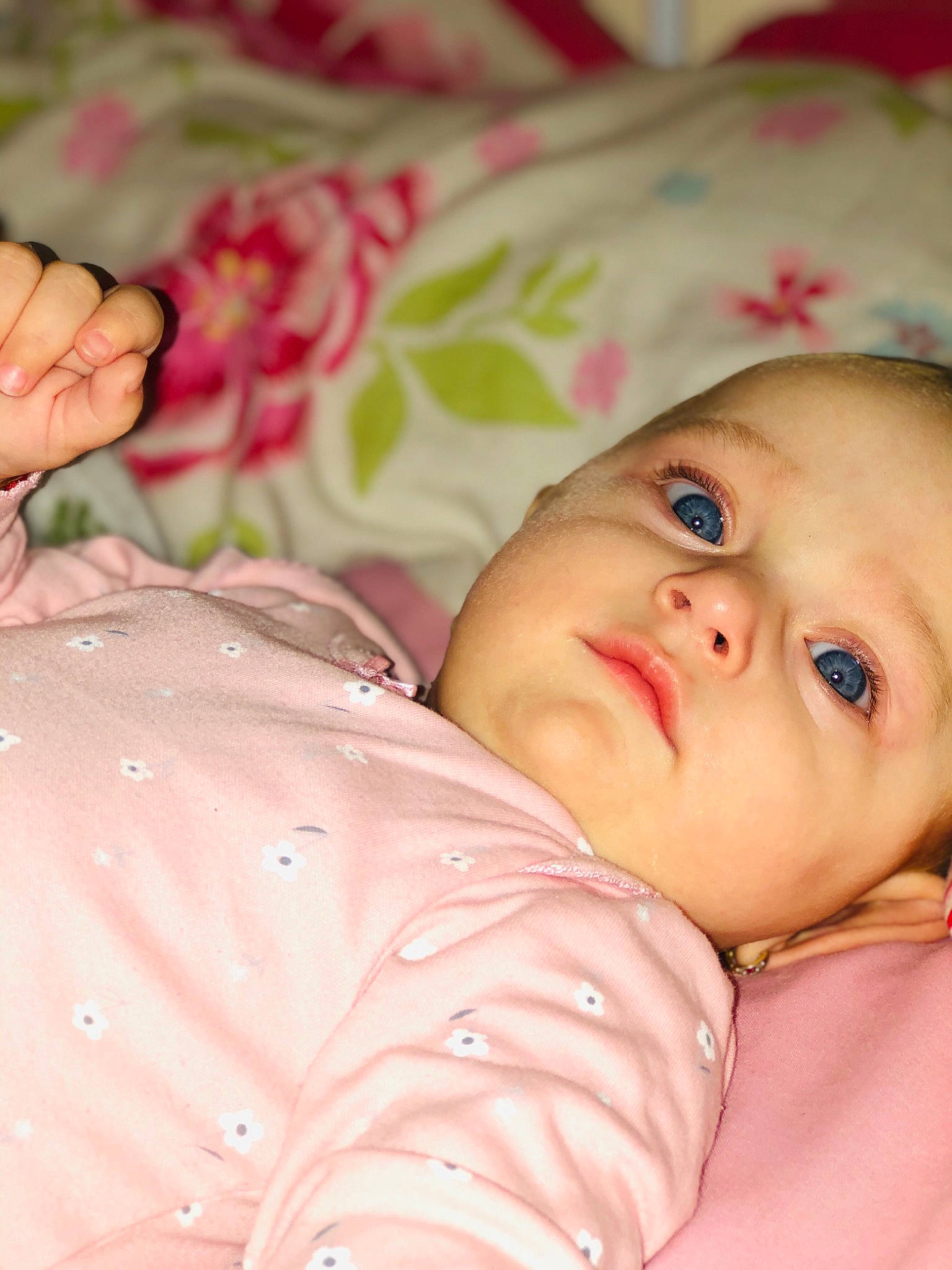 Beatrice is registered to the contest to win money with this photo: baby, beauty, bedtime, birth, cheek, child, close_up, eye, face, finger, hand, head, iris, lip, mouth, nose, person, pink, product, skin