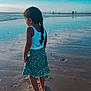 Taïsiana a rejoint le concours — aidez-le/la à gagner de superbes lots ! child, beach, sand, water, sea, sky, clouds, barefoot, braid, tank_top, skirt, reflection, shadow, outdoor, nature, calm, summer, shore, person, vacation