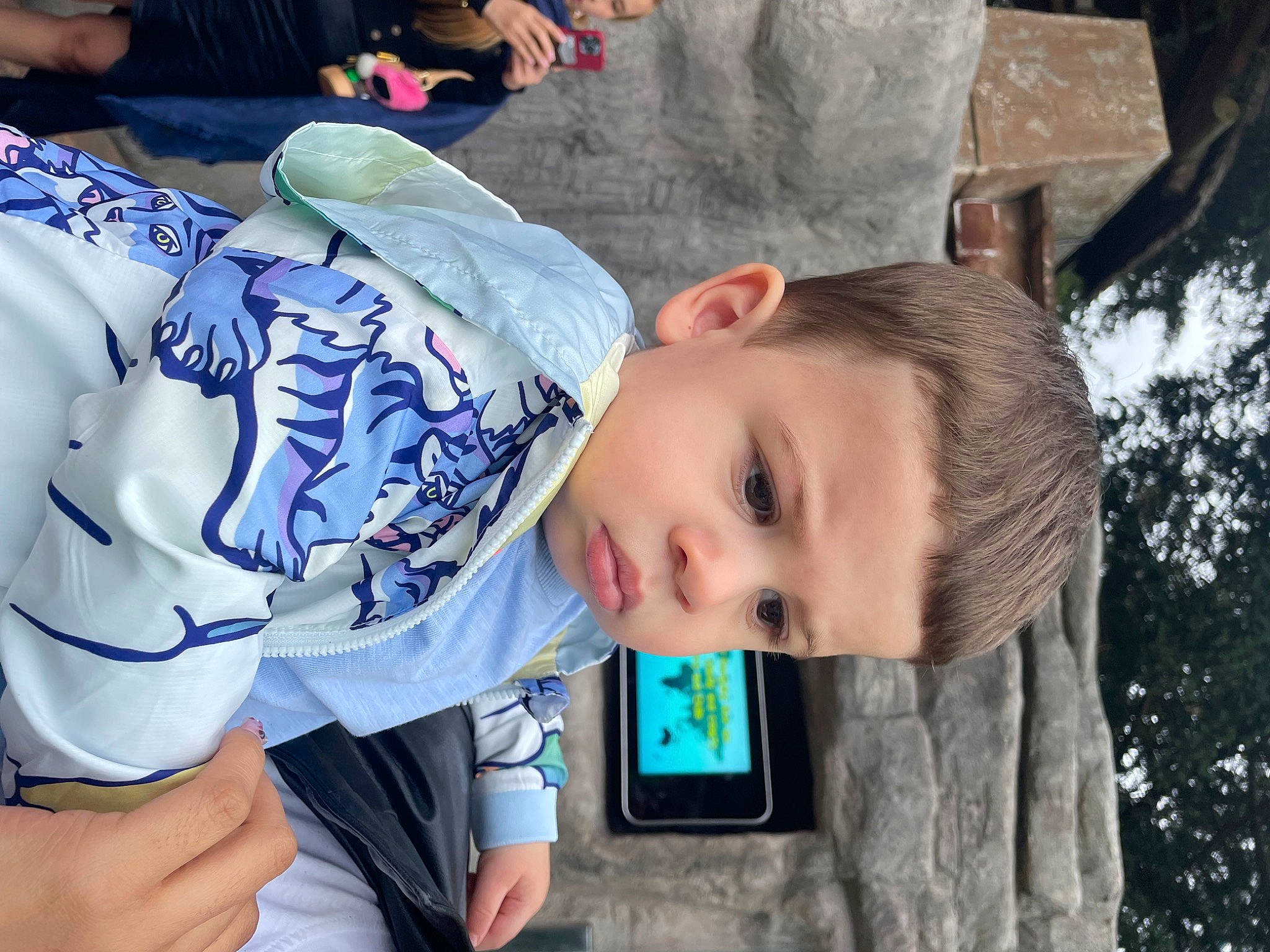 Freddy is registered to the contest to win money with this photo: child, elbow, electric_blue, facial_expression, fun, grass, happy, leisure, person, sitting, t_shirt, toddler, tree, vacation