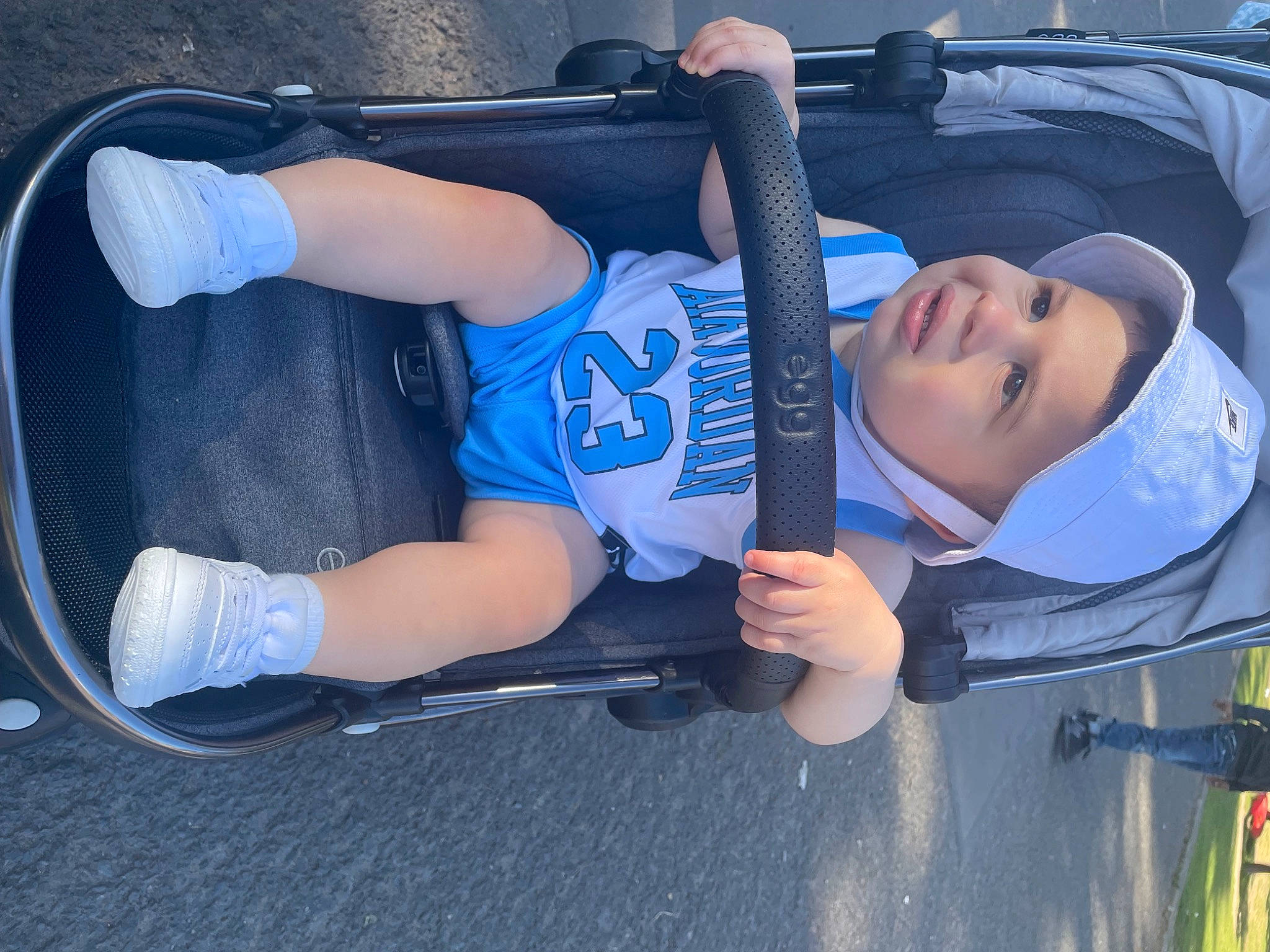 Freddy joined the competition — help win amazing prizes! automotive_exterior, baby, baby_products, baby_toddler_clothing, bumper, child, comfort, elbow, electric_blue, fun, headwear, human_leg, knee, leisure, person, recreation, shorts, smile, sportswear, thigh