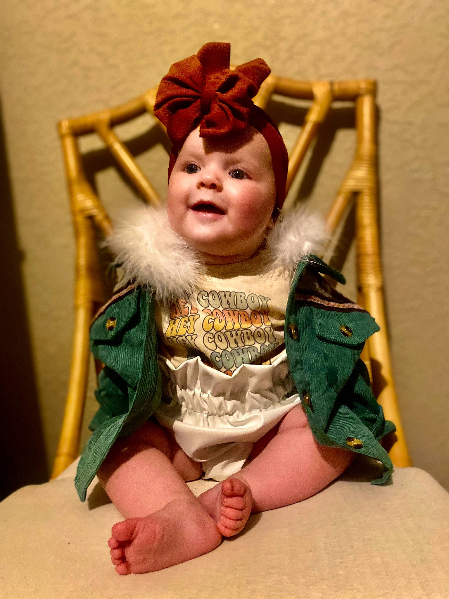 Lillian joined the competition — help win amazing prizes! baby_toddler_clothing, chair, child, comfort, costume, costume_hat, crown, event, eye, fashion_design, fun, happy, headpiece, human_body, jewellery, peach, person, room, sitting, toddler