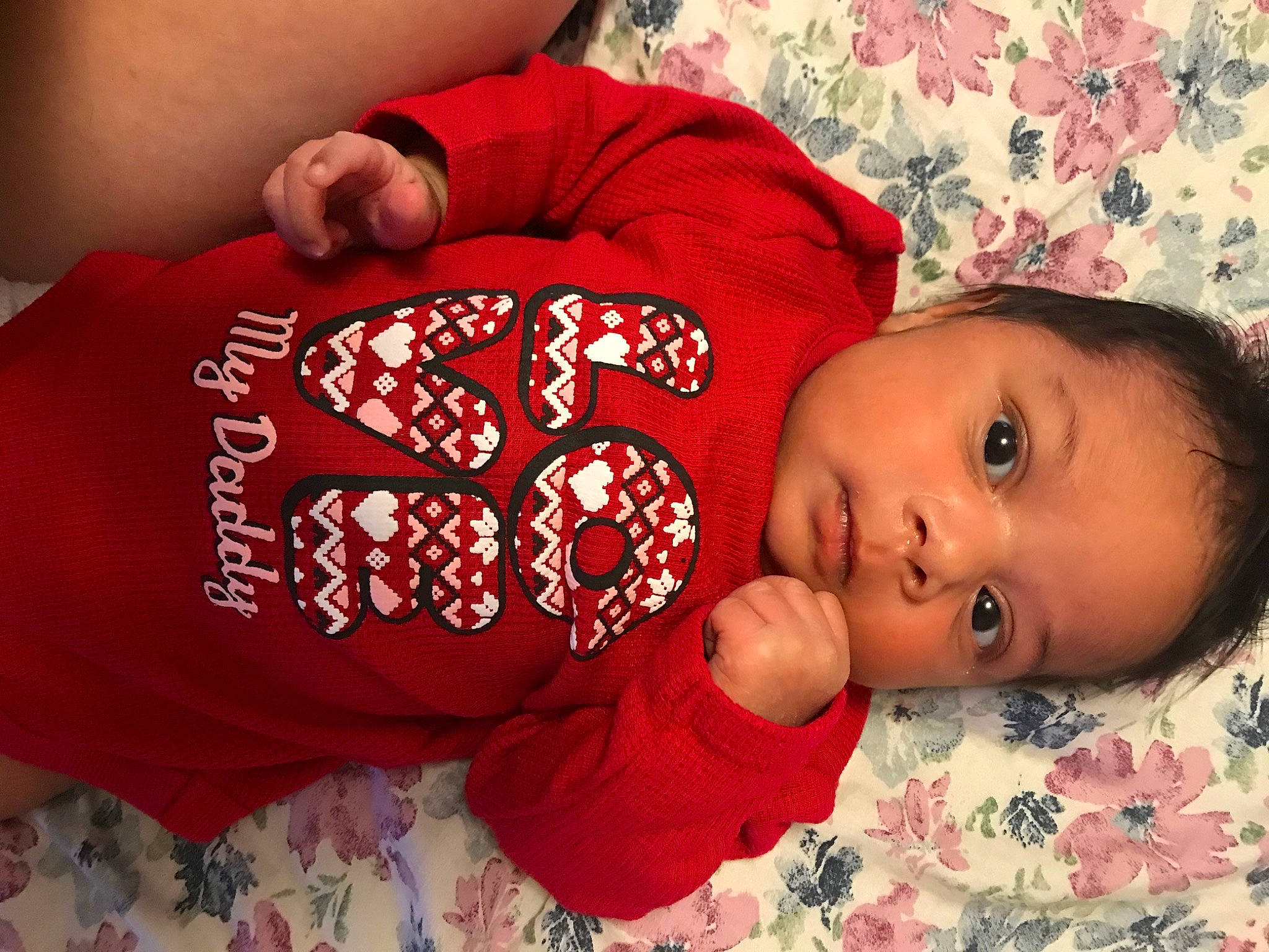 Angelica is registered to the contest to win money with this photo: baby, baby_sleeping, baby_toddler_clothing, cheek, child, comfort, finger, hand, happy, head, linens, mouth, neck, nose, pattern, person, red, skin, sleeve, textile