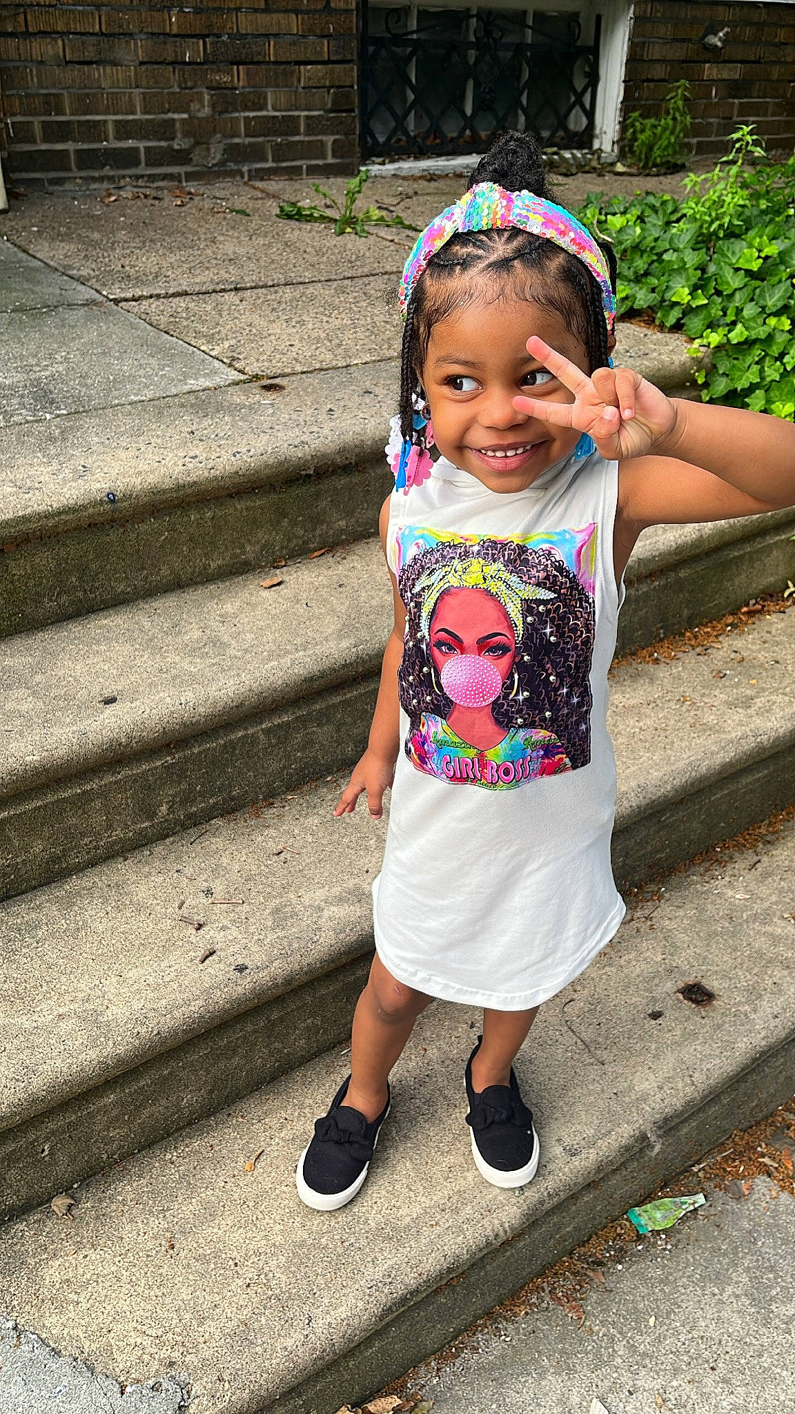 Azyah joined the competition — help win amazing prizes! asphalt, baby_toddler_clothing, child, clothing, cool, happy, joy, leisure, pattern, person, pink, plant, shoulder, sidewalk, sleeve, smile, standing, summer, t_shirt, toddler
