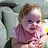 Natalie joined the competition — help win amazing prizes! baby, child, smiling, happy, indoor, toy, colorful, piano, couch, cushion, clothing, person, face, hands, play, infant, young_child, home, cute, fun