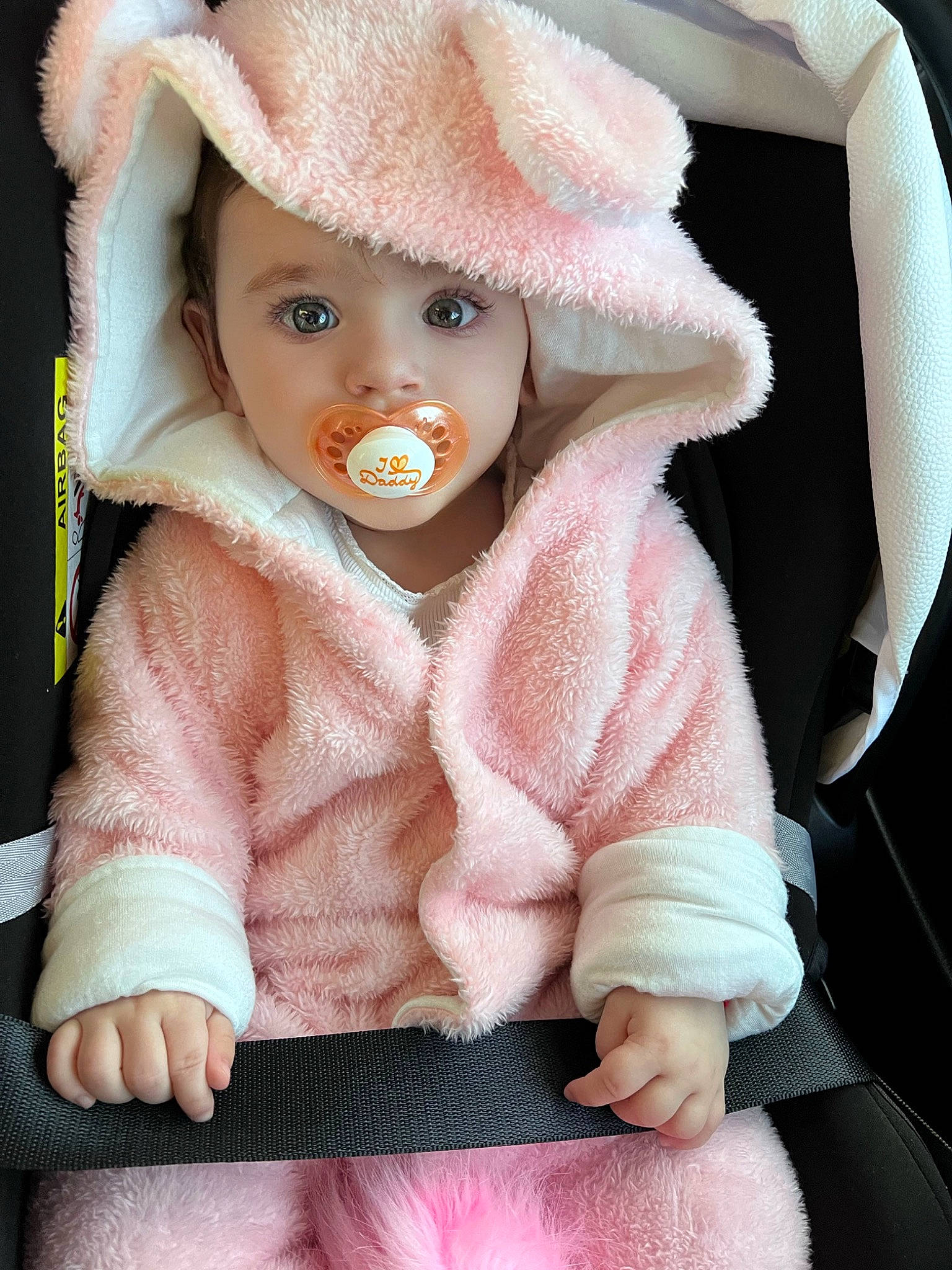 Miruna is registered to the contest to win money with this photo: baby, baby_toddler_clothing, cap, cheek, doll, eyelash, fur, headgear, headwear, knit_cap, lip, nose, outerwear, pattern, person, pink, skin, sleeve, textile, white