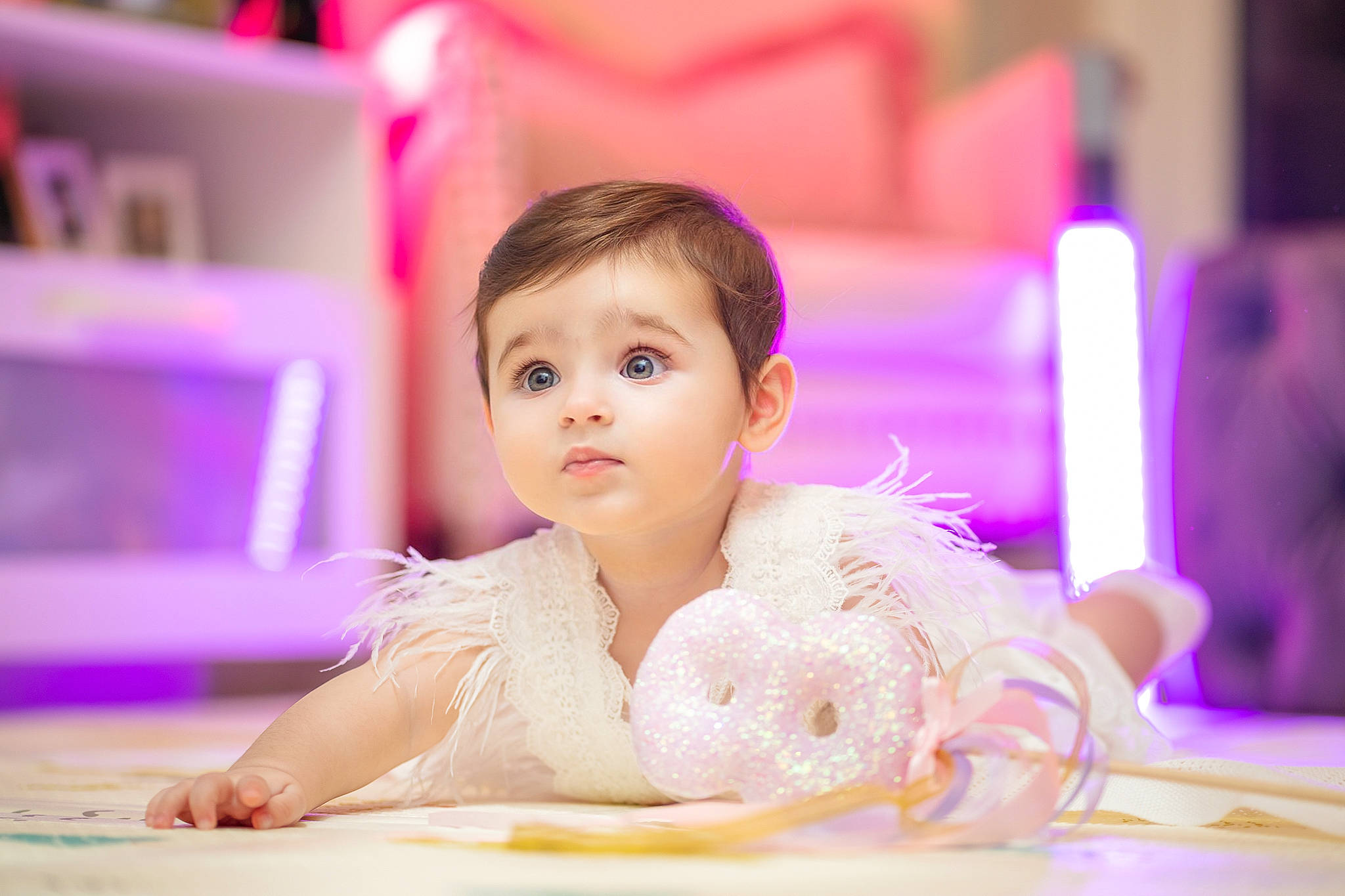 Miruna is registered to the contest to win money with this photo: baby, beauty, chair, child, desk, event, eyelash, fun, happy, leisure, magenta, person, pink, purple, room, sitting, skin, sweetness, table, tableware
