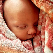 Jaxtyn joined the competition — help win amazing prizes! newborn, baby, sleeping, blanket, soft_texture, pink, white, face, peaceful, wrapped, infant, closeup, skin, head, cozy, rest, child, portrait, tender, warm