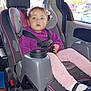 Victoria joined the competition — help win amazing prizes! black_shoes, car, car_interior, car_seat, child, child_safety, curious, daylight, footwear, pink_bows, pink_pants, purple_sweater, restraint, safety_harness, seat, seatbelt, toddler, vehicle, window, young_girl