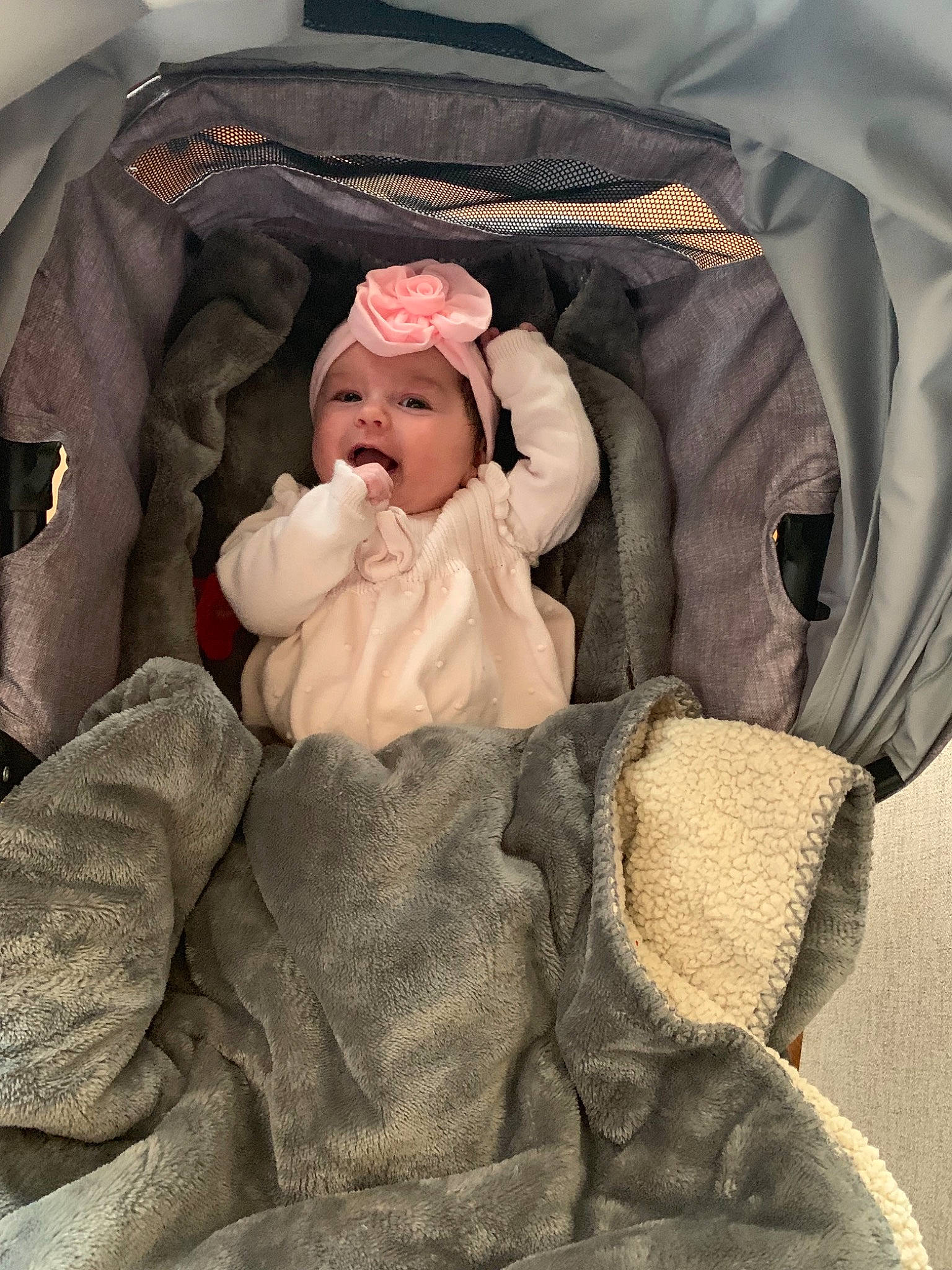 Kinsley joined the competition — help win amazing prizes! baby, baby_products, child, comfort, headwear, person, product, sleep, smile, toddler