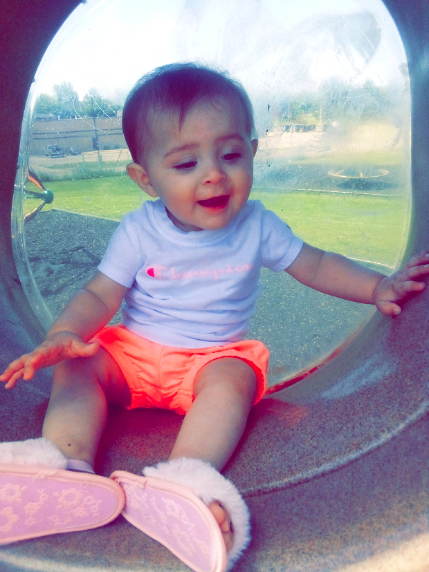 Nyla Amari joined the competition — help win amazing prizes! baby_toddler_clothing, cool, eye, facial_expression, finger, fun, happy, head, human, human_body, leisure, mouth, nose, organ, person, pink, shorts, skin, sky, smile