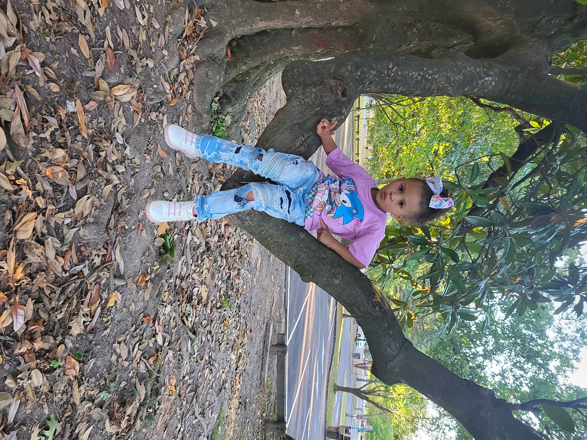 Marlee joined the competition — help win amazing prizes! adventure, branch, child, electric_blue, forest, fun, grass, leaf, leisure, people_in_nature, person, plant, recreation, shadow, soil, toddler, tree, trunk, twig, wood