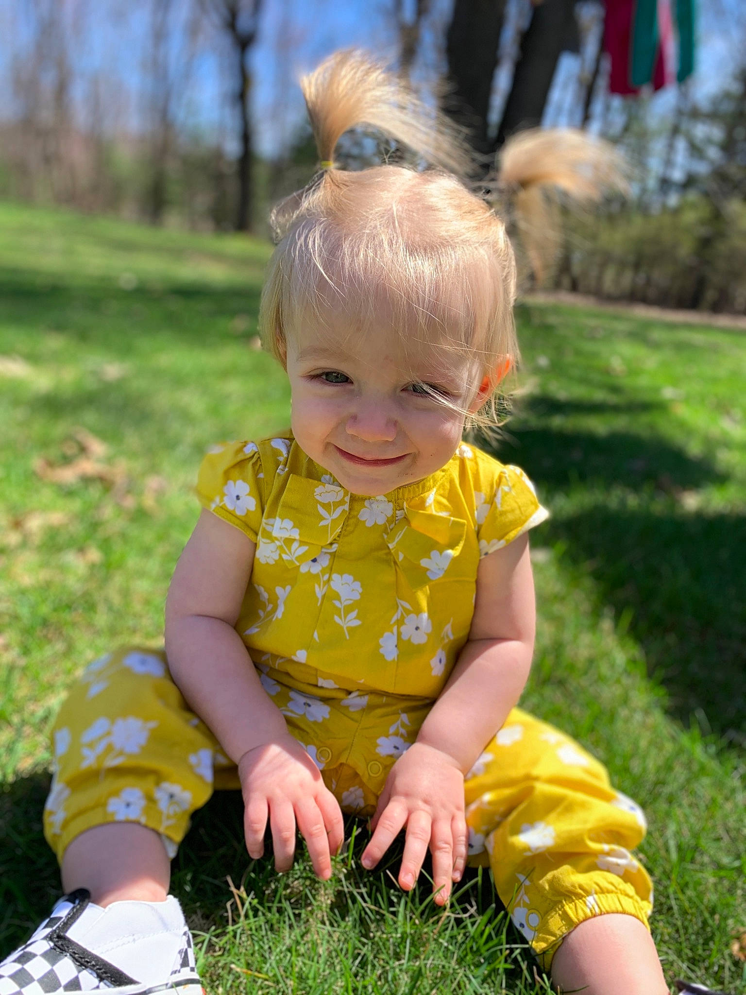 Elizabeth is registered to the contest to win money with this photo: baby, child, dress, fun, grass, grass_family, joy, lawn, meadow, person, photography, plant, play, sitting, smile, spring, summer, toddler, yellow