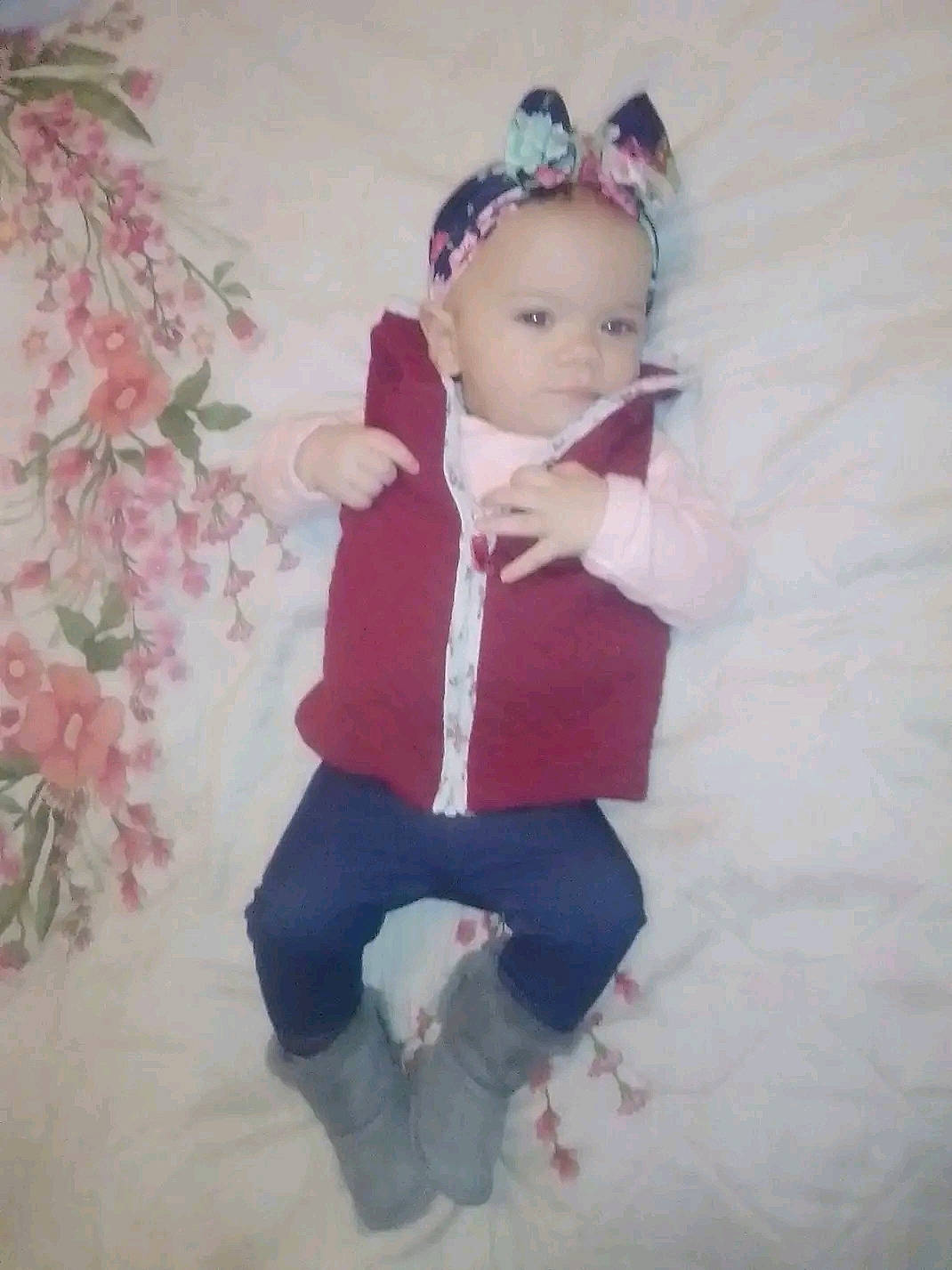 Kodie joined the competition — help win amazing prizes! baby, baby_products, baby_toddler_clothing, cheek, child, eye, fashion_accessory, happy, head, headband, iris, lip, magenta, pattern, person, pink, sitting, skin, sleeve, t_shirt