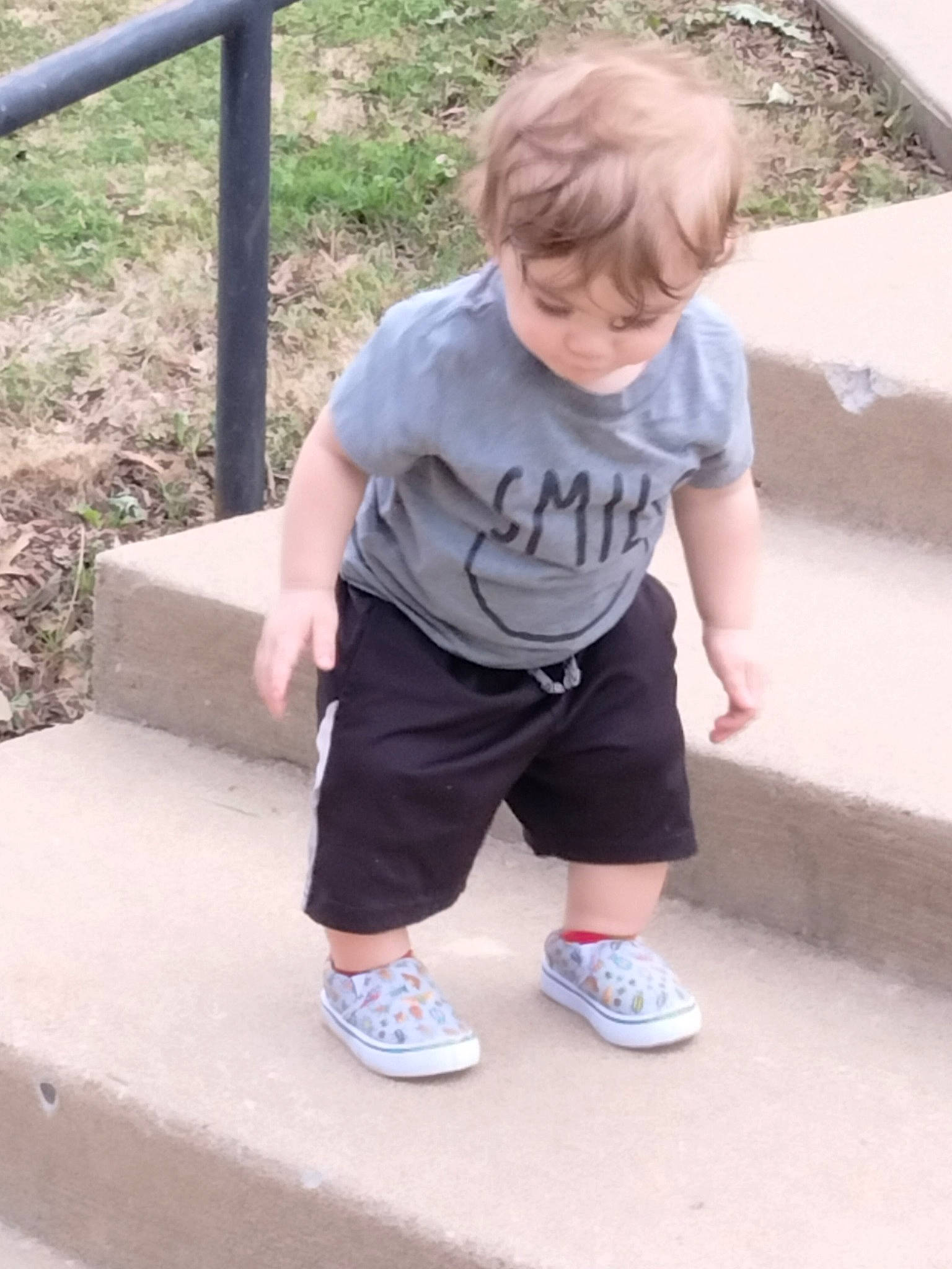 Kaiden joined the competition — help win amazing prizes! footwear, grass, grey, hairstyle, joint, knee, leg, leisure, outdoor_shoe, person, recreation, shoe, shorts, sleeve, sneakers, sportswear, street_fashion, t_shirt, thigh, toddler