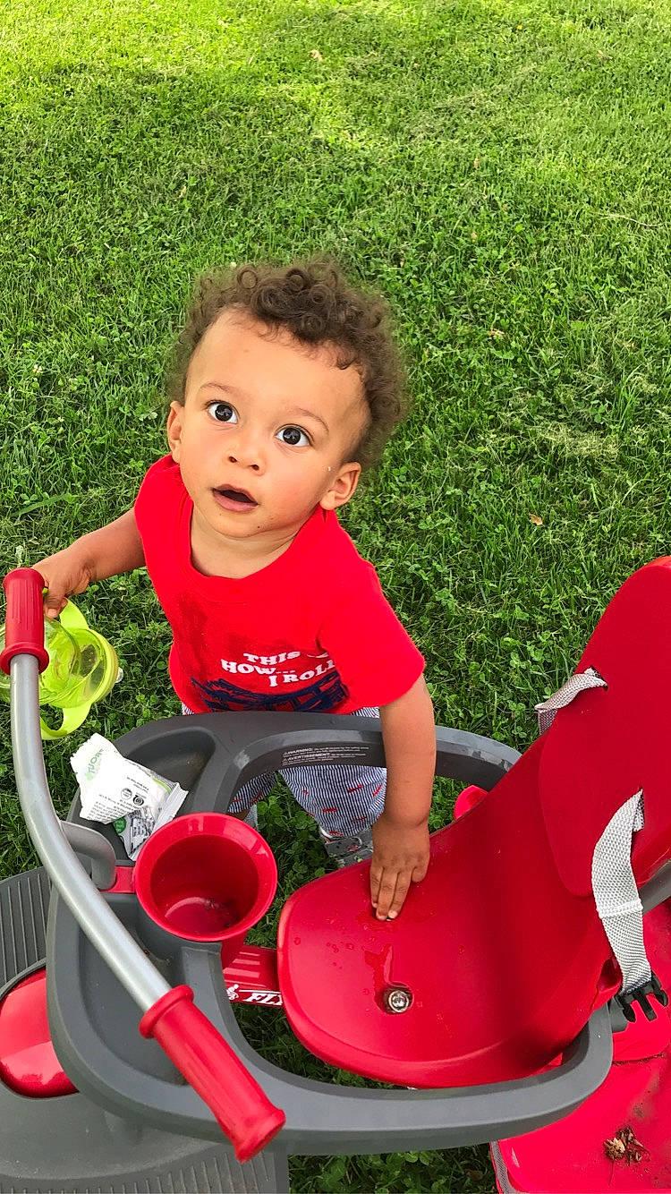 Caspian joined the competition — help win amazing prizes! child, fun, grass, person, plant, play, playground, recreation, red, toddler