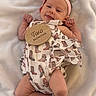 adorable, baby, blanket, child, cowboy_boot_pattern, cute, foot, hand, happy, headband, infant, infant_clothing, lying_down, newborn, portrait, romper, skin, smile, soft_texture, two_months