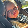 Greyson joined the competition — help win amazing prizes! toddler, child, car_seat, seatbelt, sunlight, window, car_interior, face, expression, pucker, cute, baby, portrait, seat, clothing, safety, daylight, person, young, travel