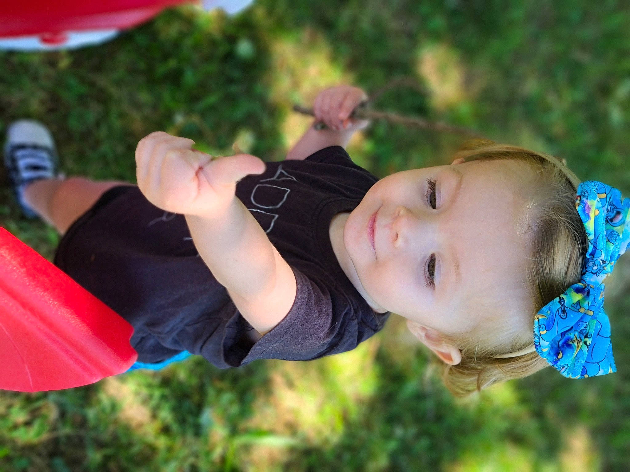Ellanor joined the competition — help win amazing prizes! baby, baby_toddler_clothing, child, eye, fashion_accessory, flash_photography, fun, gesture, grass, grassland, happy, leaf, leisure, light, people_in_nature, person, recreation, red, summer, toddler