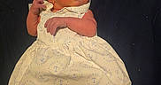 Scarlett is registered to the contest to win money with this photo: anchor_pattern, baby, baby_fashion, background, blue_bow, child, curious_expression, cute, dress, fabric, headband, indoor, infant, lying_down, newborn, portrait, small_hands, socks, soft_lighting, white_dress
