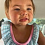 Juliet joined the competition — help win amazing prizes! toddler, child, face, portrait, closeup, smiling, clothing, blue, pink, checkered, cute, indoors, car, seat, person, baby, young_child, skin, expression, sunlight