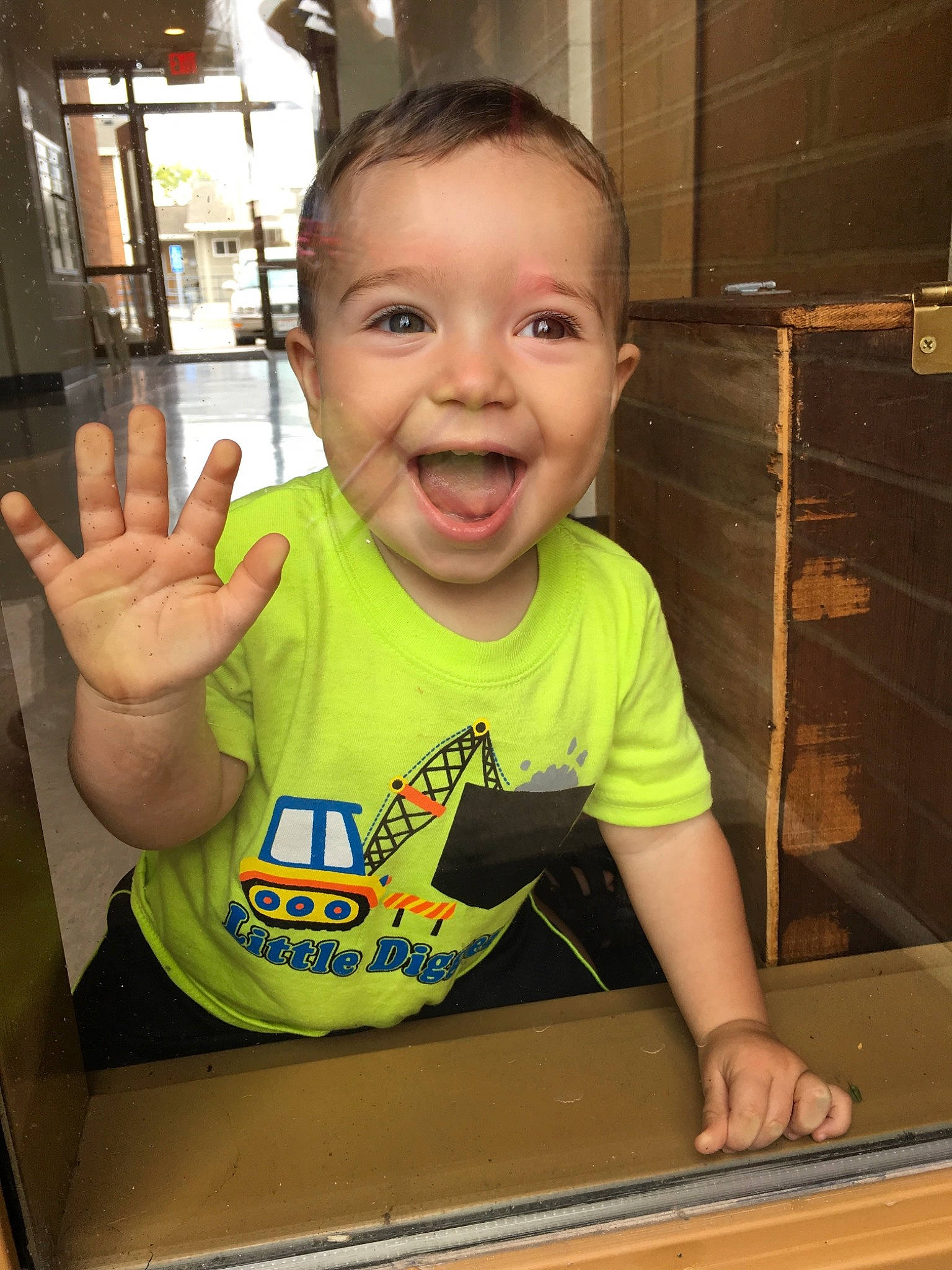 Xavier is registered to the contest to win money with this photo: child, finger, joy, person, smile, toddler