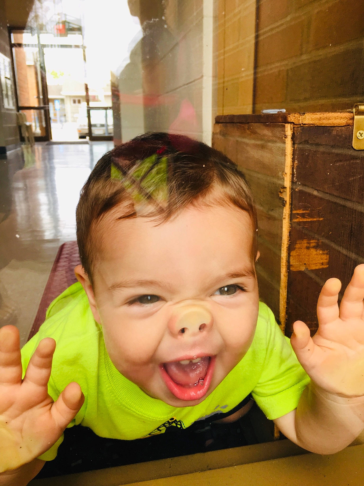 Xavier joined the competition — help win amazing prizes! cheek, child, face, finger, gesture, hand, joy, mouth, person, smile, thumb, toddler