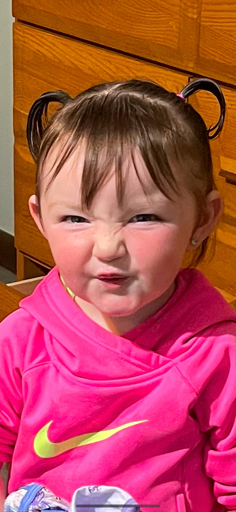 Raven is registered to the contest to win money with this photo: baby, blond, cheek, child, chin, ear, eyelash, facial_expression, forehead, fun, happy, jaw, lip, magenta, mouth, nose, person, pink, skin, smile