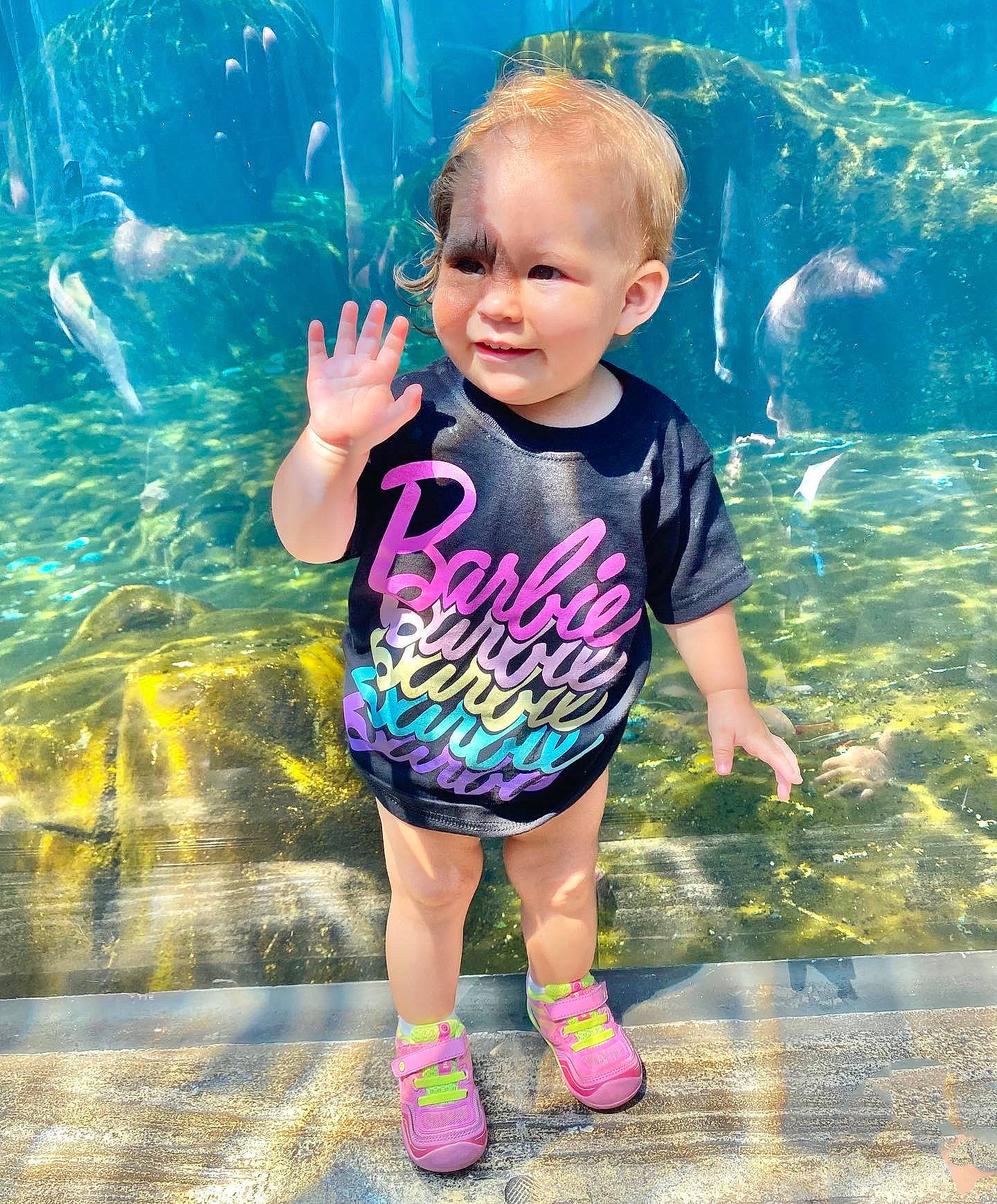 Winry joined the competition — help win amazing prizes! aqua, azure, baby_toddler_clothing, child, electric_blue, face, fish, fun, happy, leisure, people_in_nature, person, pink, recreation, sleeve, smile, t_shirt, toddler, underwater, vertebrate