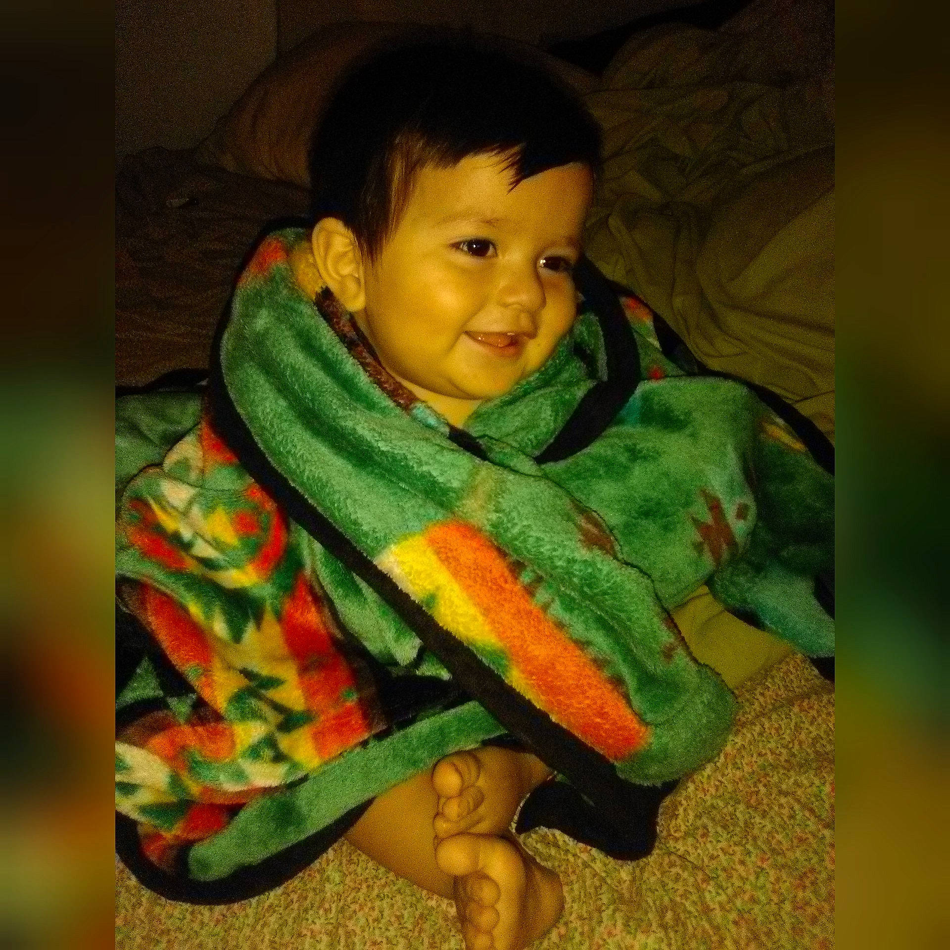 Ray is registered to the contest to win money with this photo: child, green, infant, joy, outerwear, person, textile, toddler