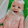 baby, bath, bubbles, foam, smile, child, skin, water, soap, head, face, arm, green, bathtub, happy, cute, infant, sitting, clean, playful
