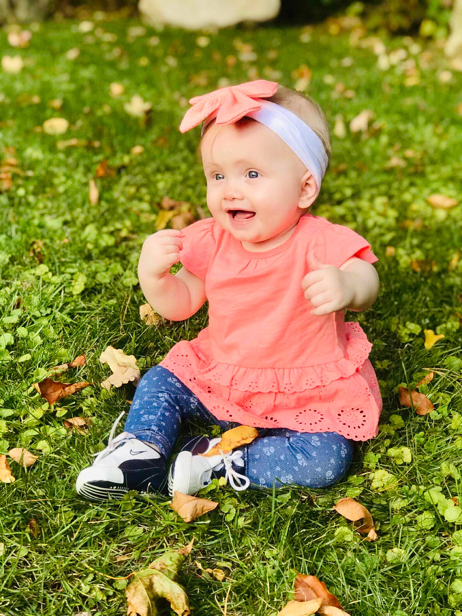 Quinn joined the competition — help win amazing prizes! autumn, baby, baby_toddler_clothing, child, clothing, fun, grass, grass_family, grassland, happy, hat, leaf, people_in_nature, person, photograph, plant, playing_with_kids, portrait_photography, sitting, smile