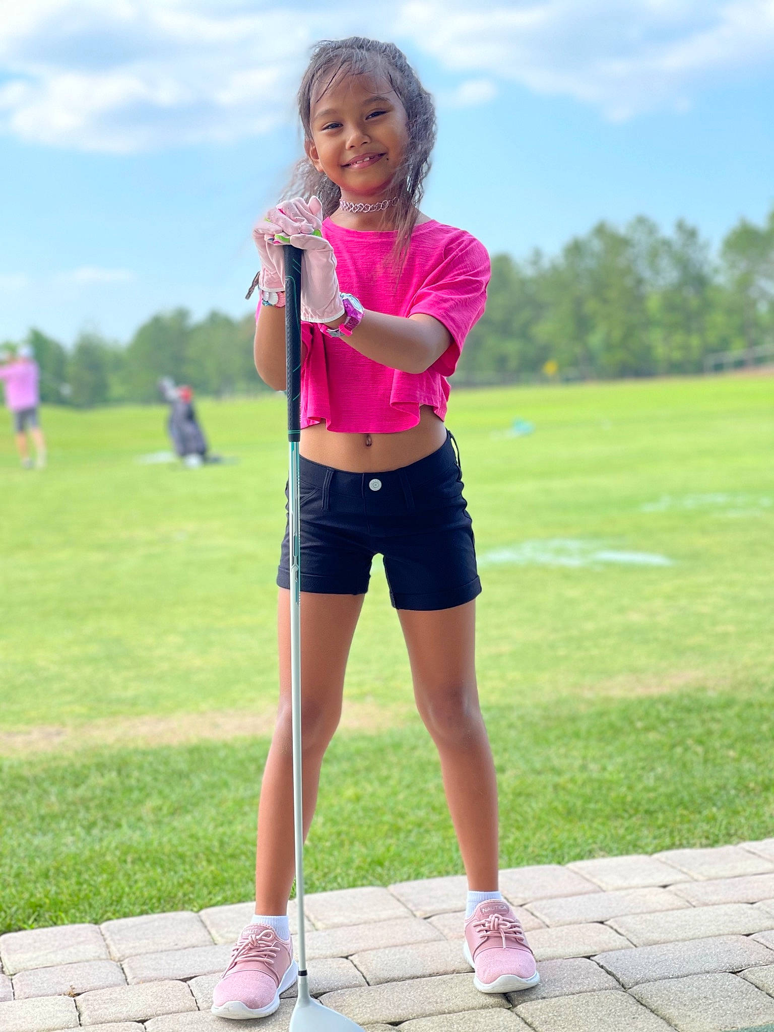 Ziah joined the competition — help win amazing prizes! cloud, exercise, face, footwear, fun, grass, grassland, happy, joy, knee, leisure, people_in_nature, person, pink, recreation, running, shoe, sky, sneakers, sportswear