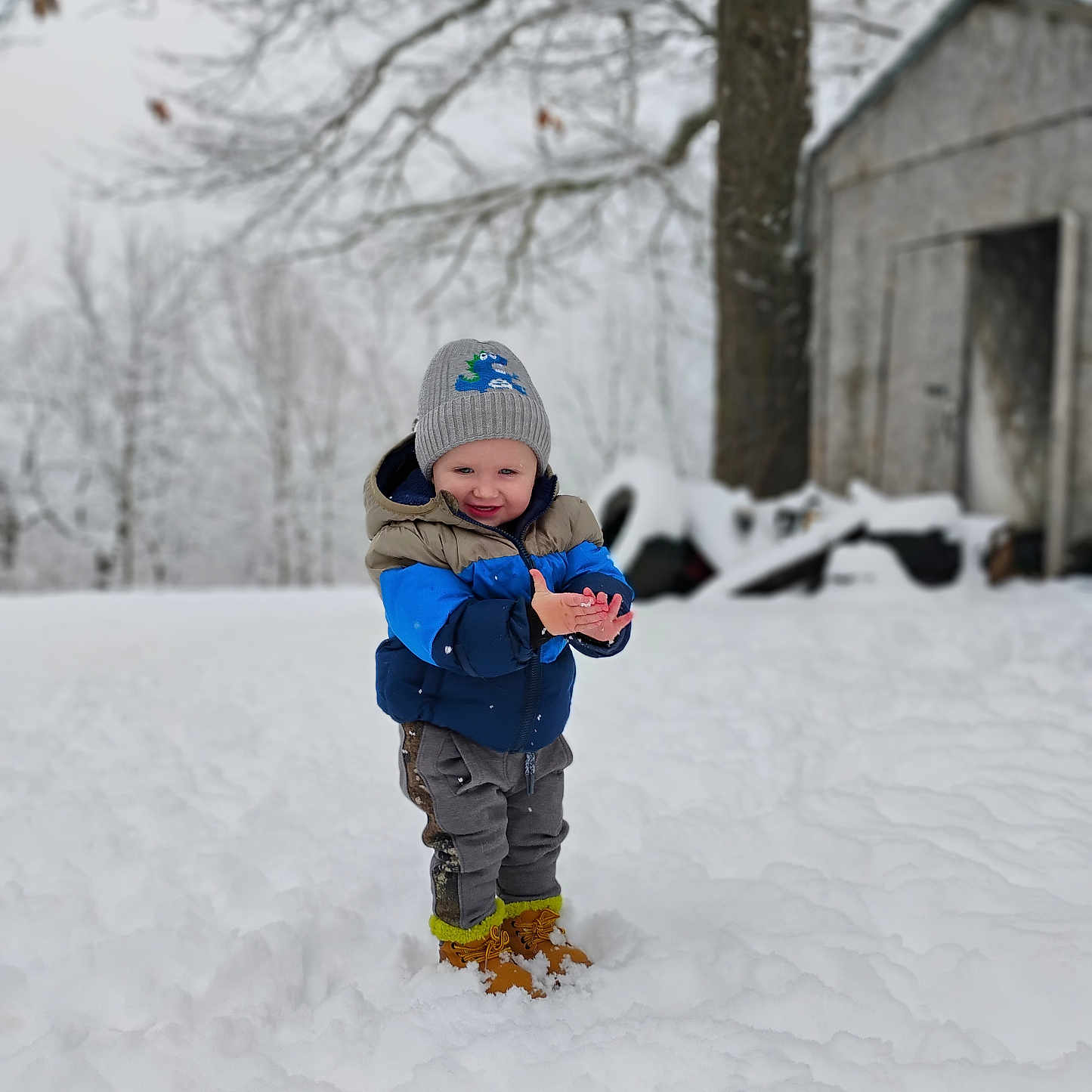 Jayke joined the competition — help win amazing prizes! architecture, boy, building, cap, child, clothing, coat, face, glove, hat, head, jacket, male, outdoors, pants, person, photography, plant, portrait, shelter