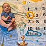 Liam is registered to the contest to win money with this photo: baby, child, blue_onesie, milestone_blanket, numbers, stars, giraffe, hot_air_balloon, yellow_sun_frame, smiling, lying_down, infant, cute, indoor, colorful, decorative_blanket, age_marker, playful, happy, portrait