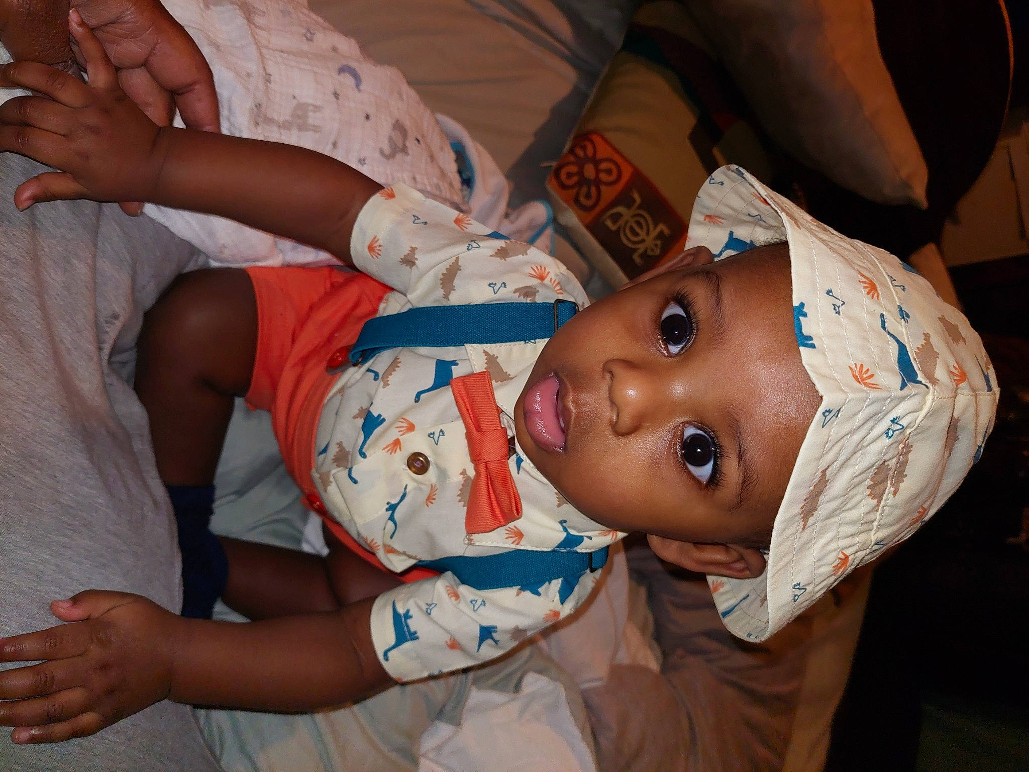 Kingson joined the competition — help win amazing prizes! abdomen, baby, baby_toddler_clothing, cheek, child, comfort, elbow, facial_expression, flesh, fun, hand, happy, hat, headwear, human_body, iris, mouth, nose, person, room