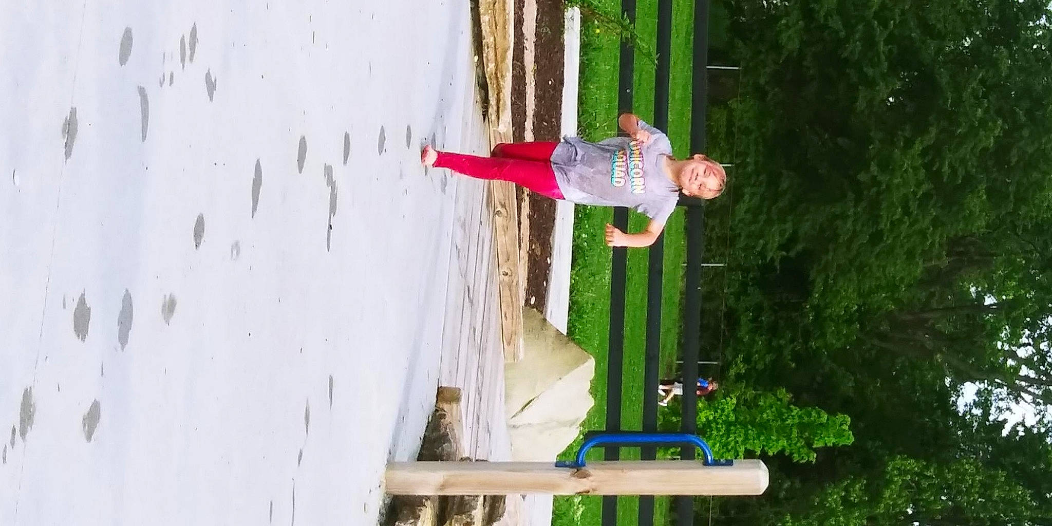 Anniston joined the competition — help win amazing prizes! building, child, facade, fun, grass, joy, leisure, person, plant, recreation, room, smile, tree, vacation, wood