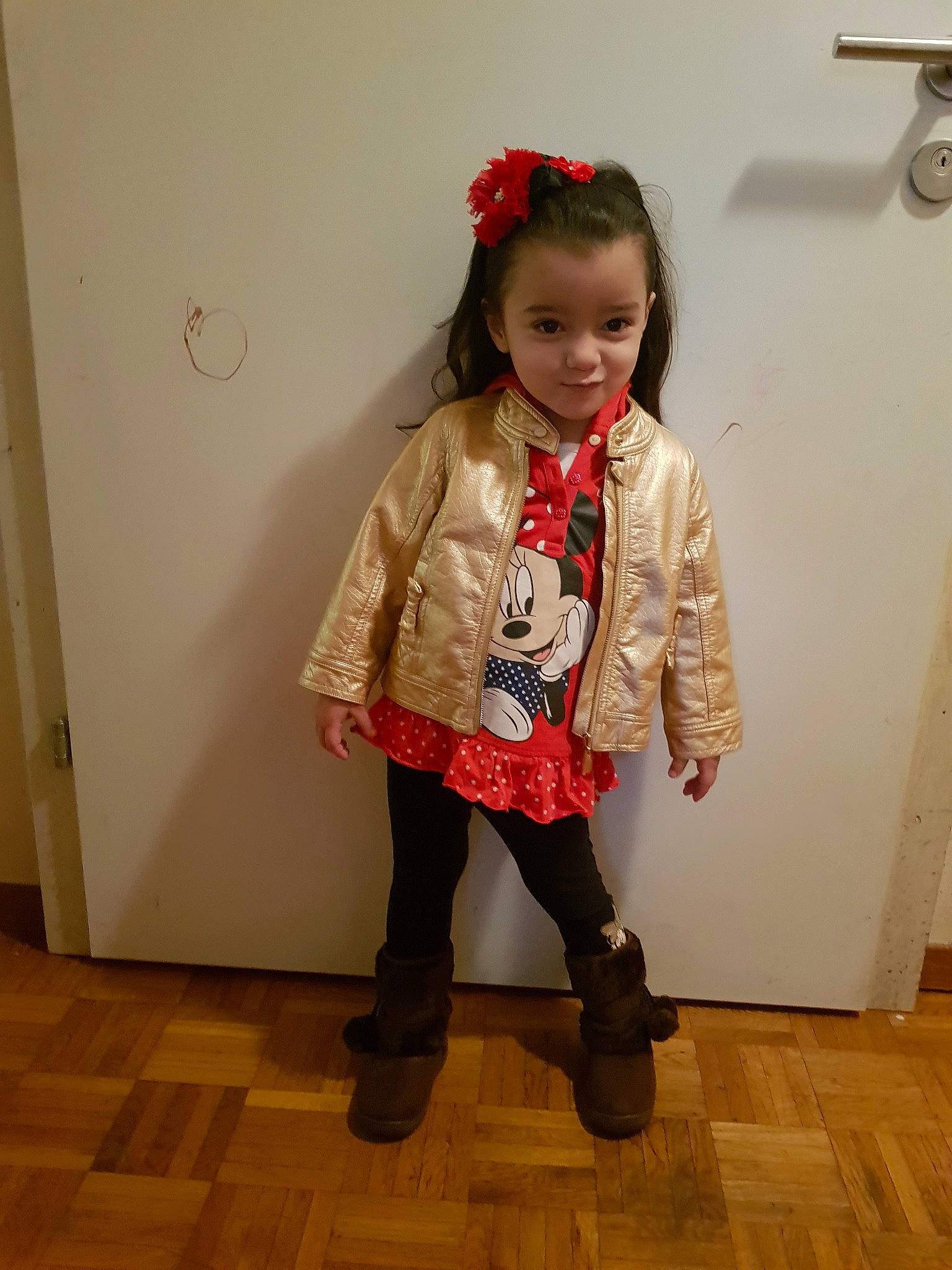 Irina participe au concours pour gagner de l'argent avec cette photo : child, clothing, costume, fawn, floor, footwear, outerwear, person, shoe, tights, toddler