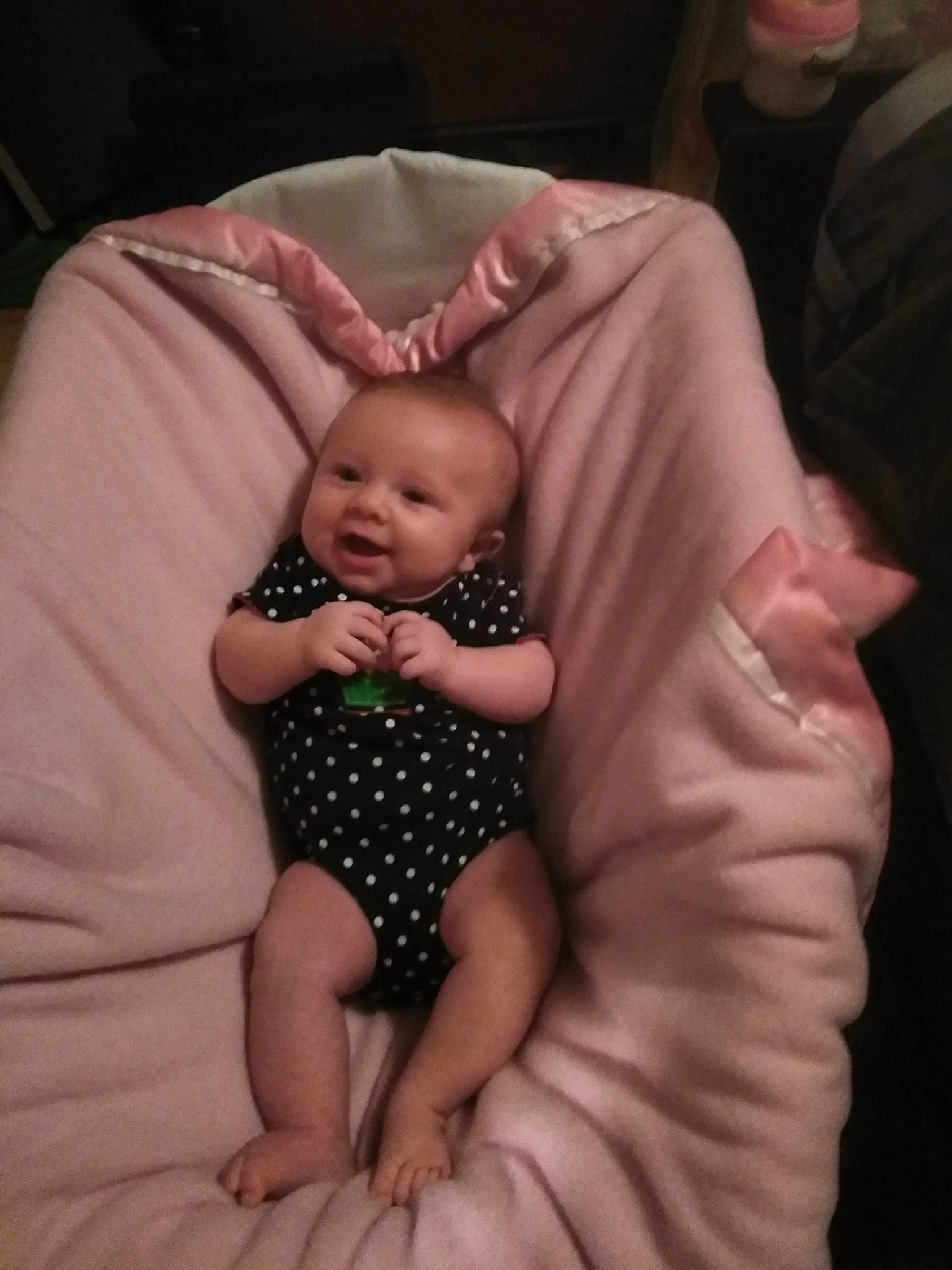 Kiera joined the competition — help win amazing prizes! baby, cheek, child, eye, finger, hand, iris, lip, pattern, person, pink, sitting, skin, smile, toddler