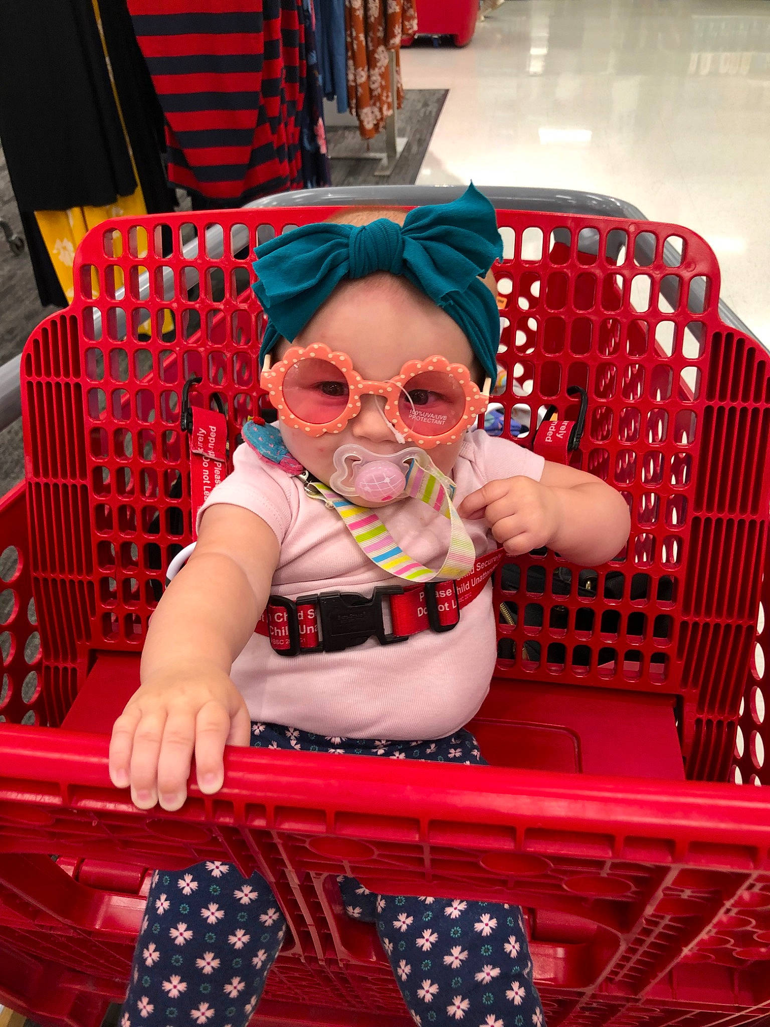 Layken joined the competition — help win amazing prizes! costume, fun, glasses, person, photography, red, shopping_cart, toddler