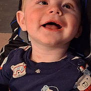 Theodore joined the competition — help win amazing prizes! baby, bear_print, blue_clothing, cheek, child, closeup, ear, eyes, face, happy, indoor, looking_up, mouth, neck, pajamas, patterned_clothing, portrait, smile, soft_lighting, toddler