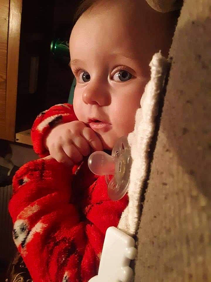 Liam joined the competition — help win amazing prizes! baby, baby_grabbing_for_something, baby_toddler_clothing, cabinetry, cheek, child, lip, nail, person, stuffed_toy, toddler