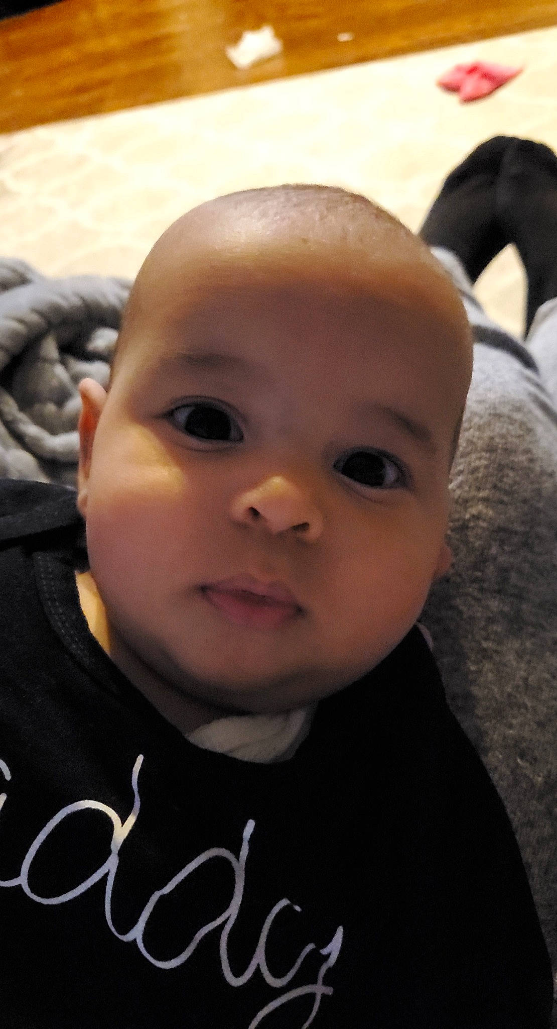 Lydia joined the competition — help win amazing prizes! baby, baby_toddler_clothing, black, cheek, chin, close_up, ear, eye, eyebrow, eyelash, forehead, happy, iris, lip, mouth, nose, person, skin, sleeve, smile